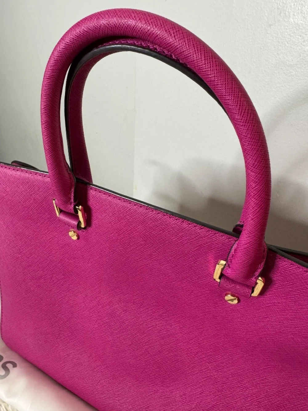 Michael Kors Hot Pink Saffiano Leather Satchel Crossbody Bag with Dust Bag.